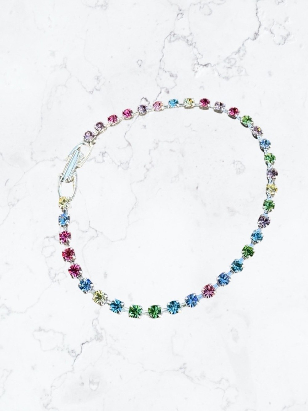 Rainbow Crystal Tennis Bracelet - Multi-Color Sparkle